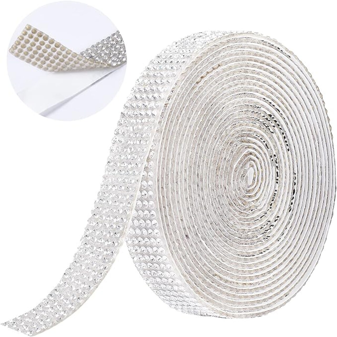 Self-Adhesive Crystal Rhinestone Diamond Ribbon – 2mm Rhinestones, Diamond Crystal Sticker for Car Decoration or DIY Crafts (Silver, 0.51 Inch x 3 Yards)